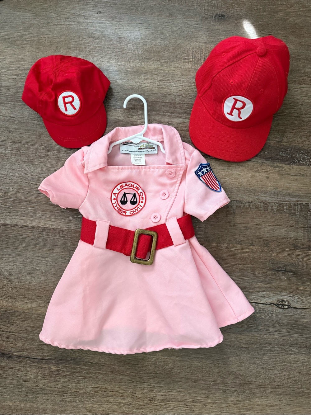 Pink “A League of Their Own” Costume Dress with Red Belt & Cap